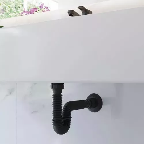 Sifão Sanfonado Flexível Preto para Pia Banheiro e Cozinha