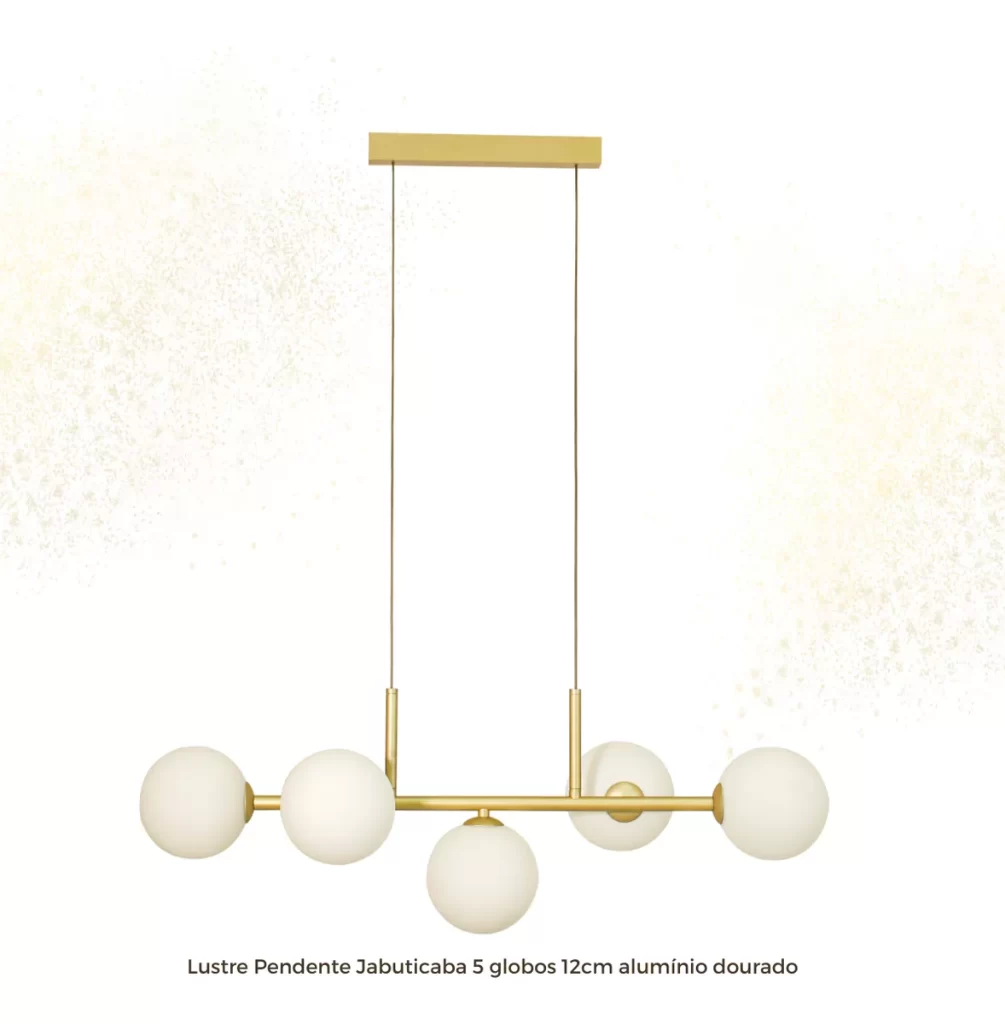 Lustre Pendente Jabuticaba 5 Globos 12 Cm Alumínio Dourado