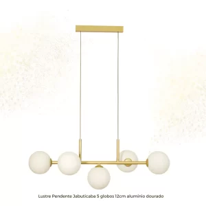 Lustre Pendente Jabuticaba 5 Globos 12 Cm Alumínio Dourado