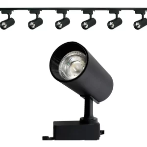 Kit Trilho Eletrificado 2m Preto+ 6 Spots Led 10w Luz Quente