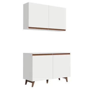 Kit Armário de Cozinha Aéreo e Balcão Gabinete de Pia 120 cm