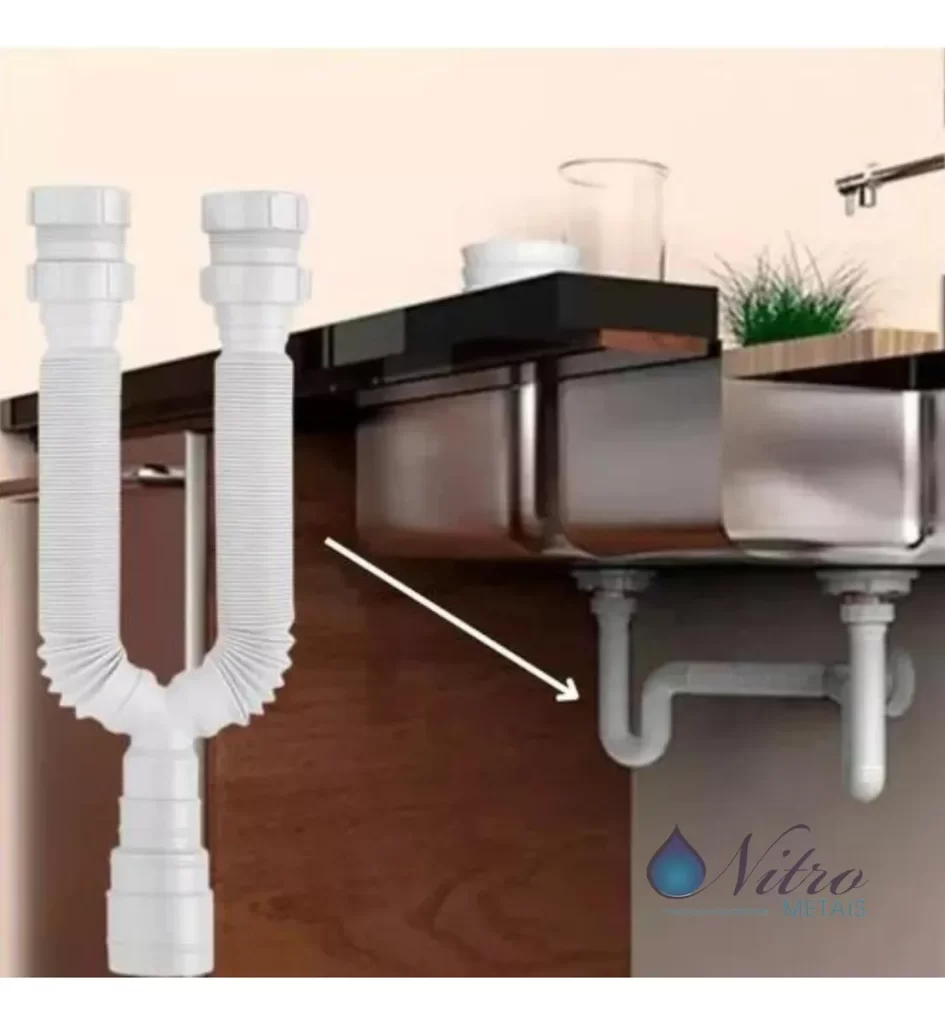 Sifão Duplo Tubo Extensivo Branco Pia