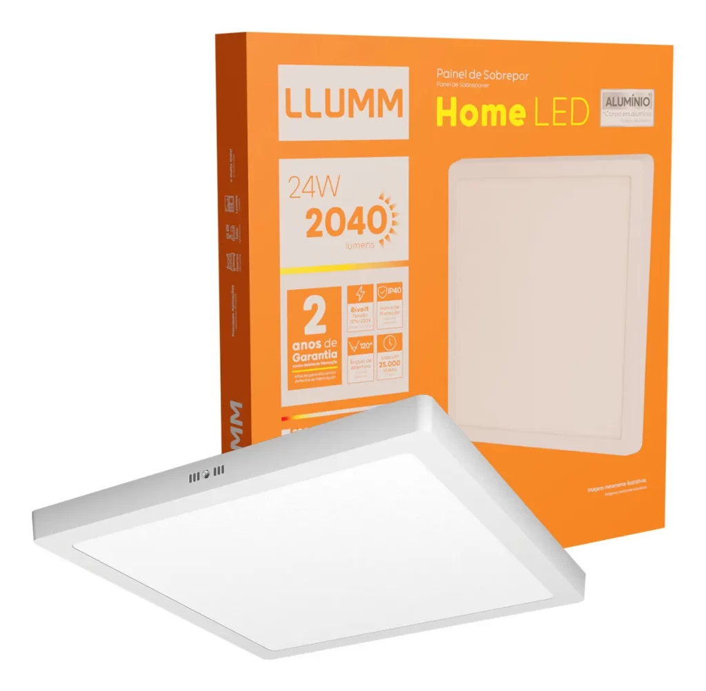 Plafon LED 24W 30x30cm Sobrepor Quadrado 3000K Branco quente LUMM