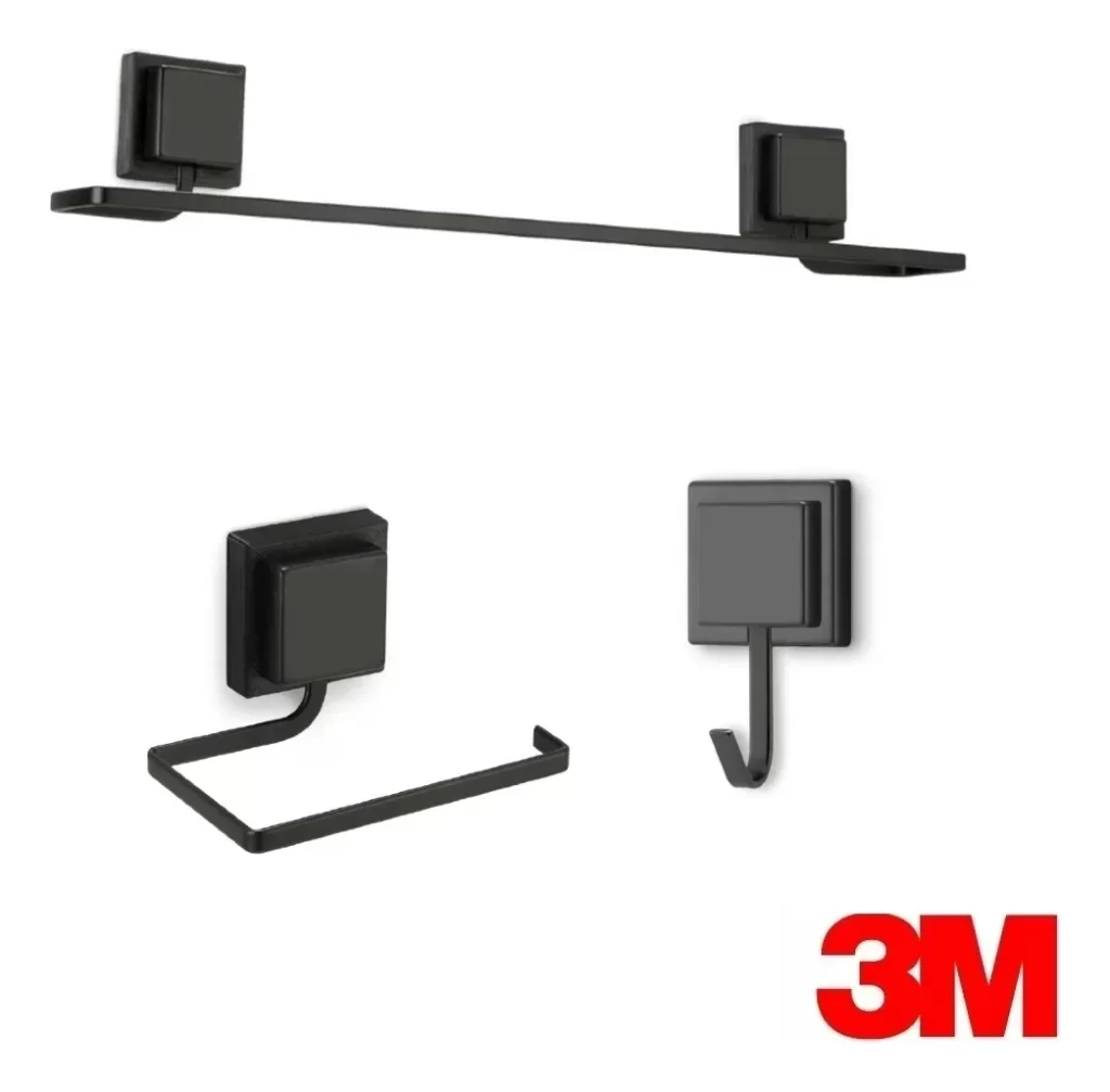 Kit Acessórios Banheiro Com Ventosa Preto