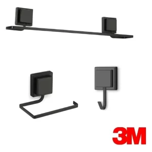 Kit Acessórios Banheiro Com Ventosa Preto
