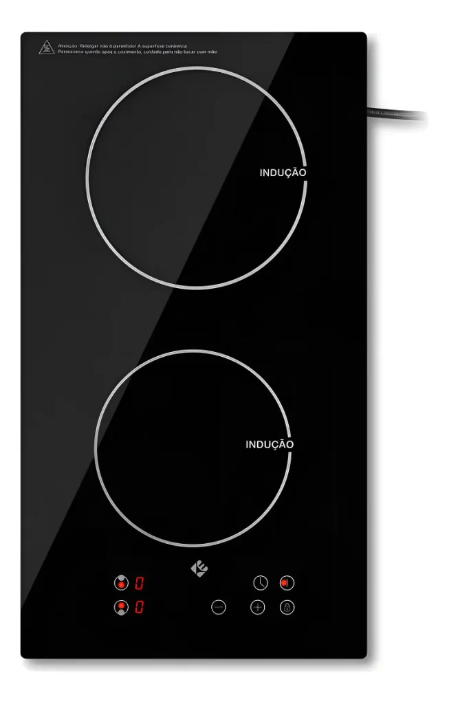 Cooktop De Indução 2 Bocas Preto Painel Touch Screen – medida 55x36cm – 127 e 220V