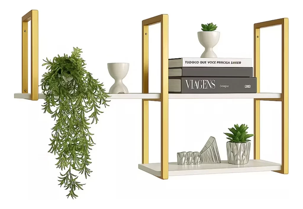 Prateleira Estilo Industrial Opção Dourado e Ferro