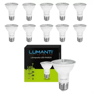 Lâmpada led PAR20 cor branco-quente 7W 3000K 525lm KIT com 10 unidades