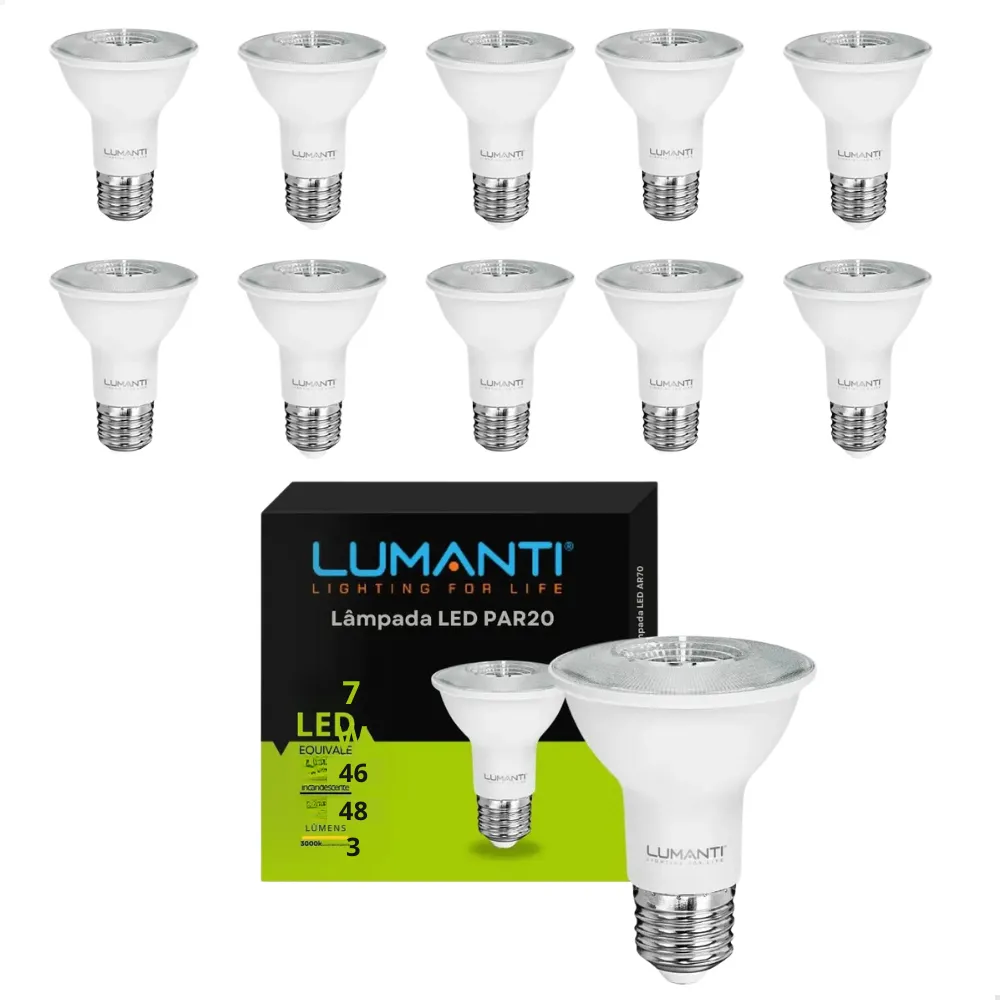Lâmpada led PAR20 cor branco-quente 7W 3000K 525lm KIT com 10 unidades