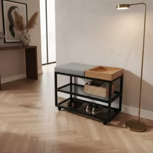 Sapateira Banquinho Estofado Aparador 80cm Cinza