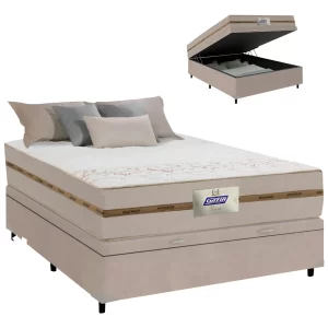 Cama Box Baú Casal Colchão Gazin Bege 138x188x61cm