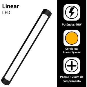 Kit 2 Luminária Sobrepor Preto 120cm 40w