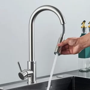 Torneira Cozinha Gourmet Misturador Monocomando em Aço Inox Escovado – opção cromada ou preta