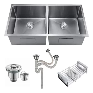 Cuba Dupla Inox Escovado Quadrada Cozinha 75x41CM Aço Inox 304 espessura 3mm