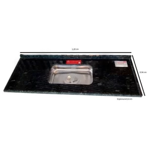 Pia de Cozinha 120cm Pedra Natural Granito Verde Ubatuba com cuba inox