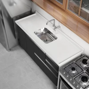 Pia de Cozinha em Mármore Sintético com Cuba em Aço Inox