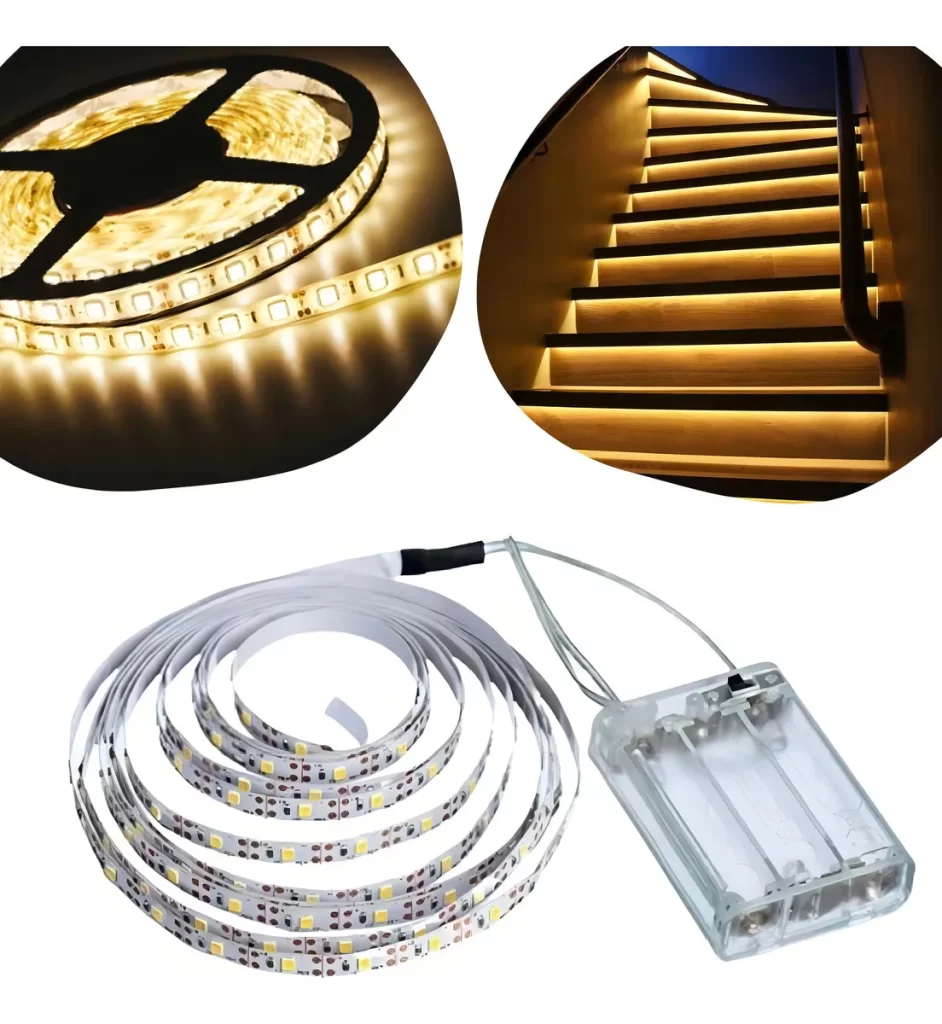 Fio Fita Led Autoadesiva Luz 2m 120 Leds Pilha Branco-quente