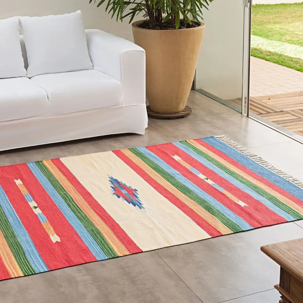 Tapete Indiano Kilim 50cm X 70cm 100% Algodão Niazitex Desenho Do Tecido Geométrico
