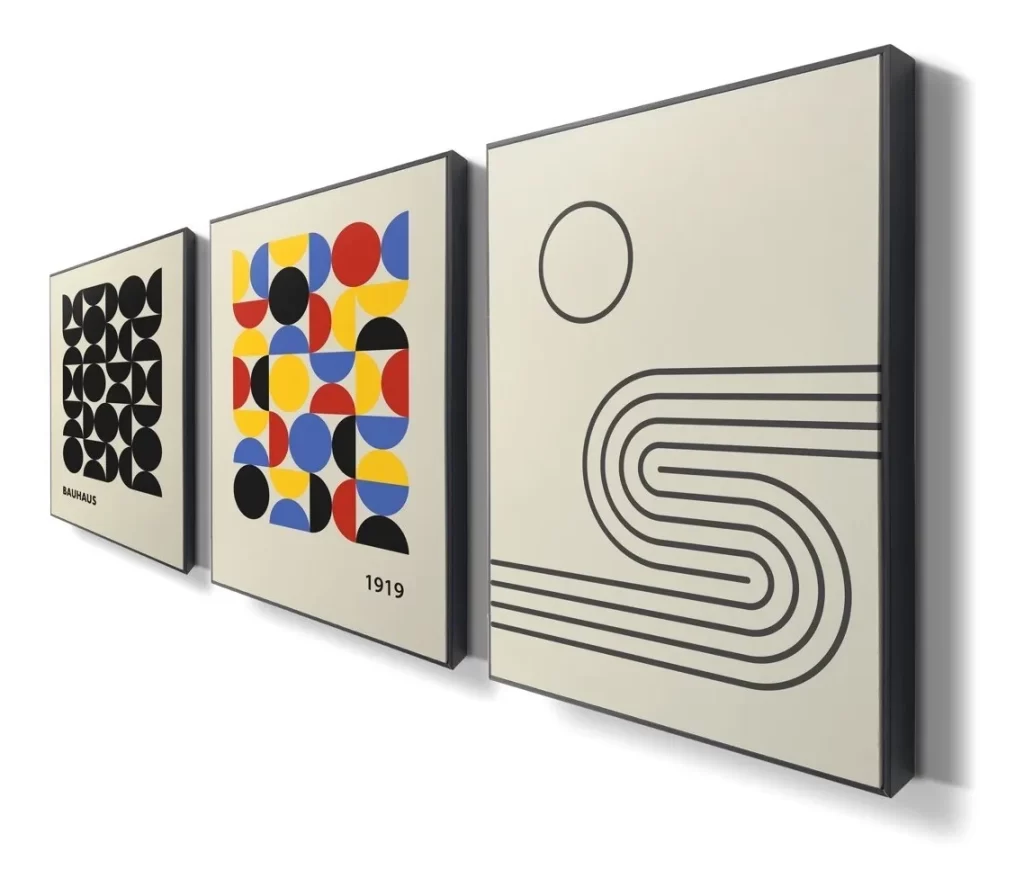 Kit Quadros Moldura Filete Bauhaus 3 Peças 40x60cm