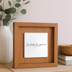 Quadro Madeira Quadrado com Placa de Espelho Gravado com Frase