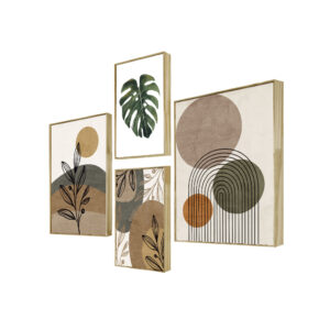 Kit 4 Quadros Decorativos Plantas Geométrico Folhagem