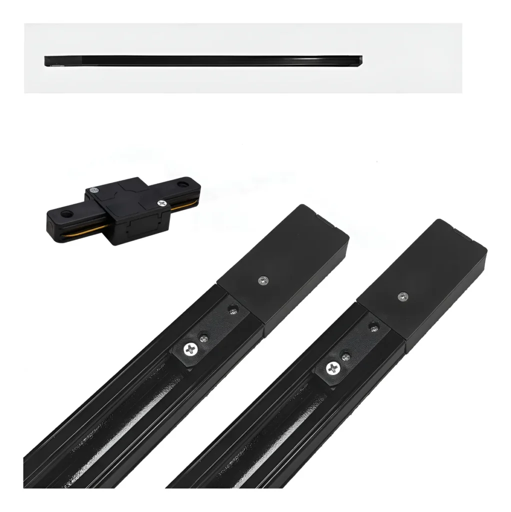 Kit 2 Trilho De Alumínio 1m + 1 Conector Reto Preto Bivolt (somente trilho)