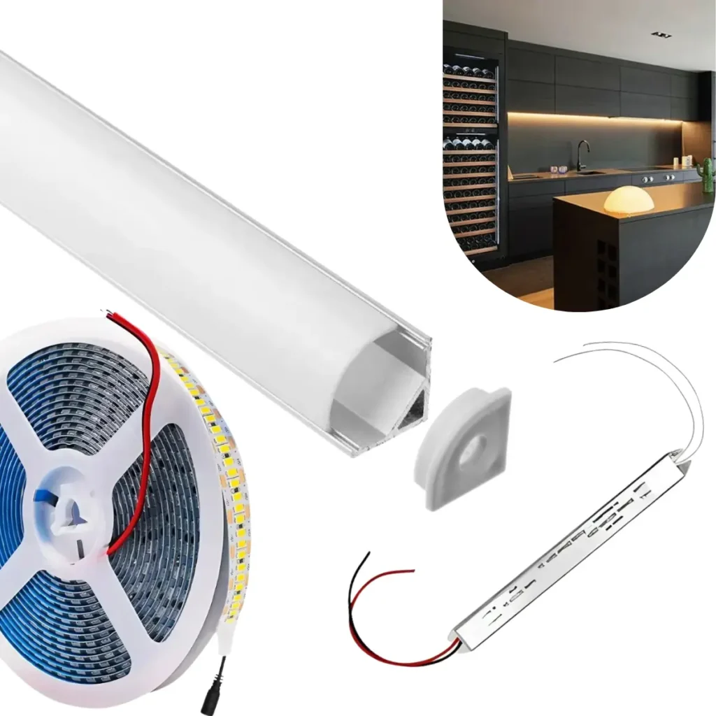 Perfil Led Sobrepor Canto 2m Com Fita De Led 240 Fonte Slim