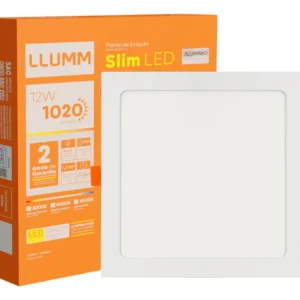 Plafon Slim LED 12W Embutir Quadrado 17X17cm Branco quente 3000K